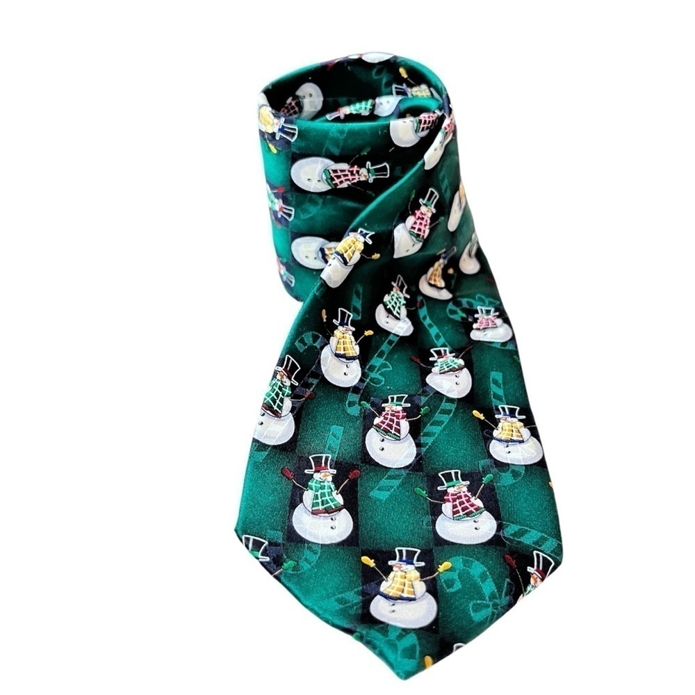 Hallmark Specialties Men's Green Snowman Silk Christmas Tie
